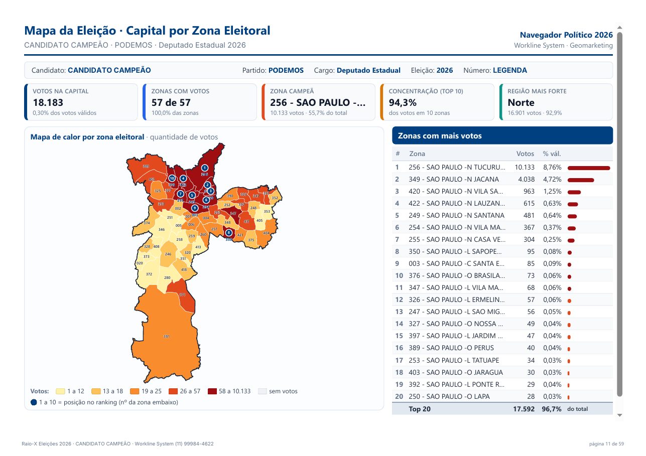 Exemplo real · Mapa da capital por zona